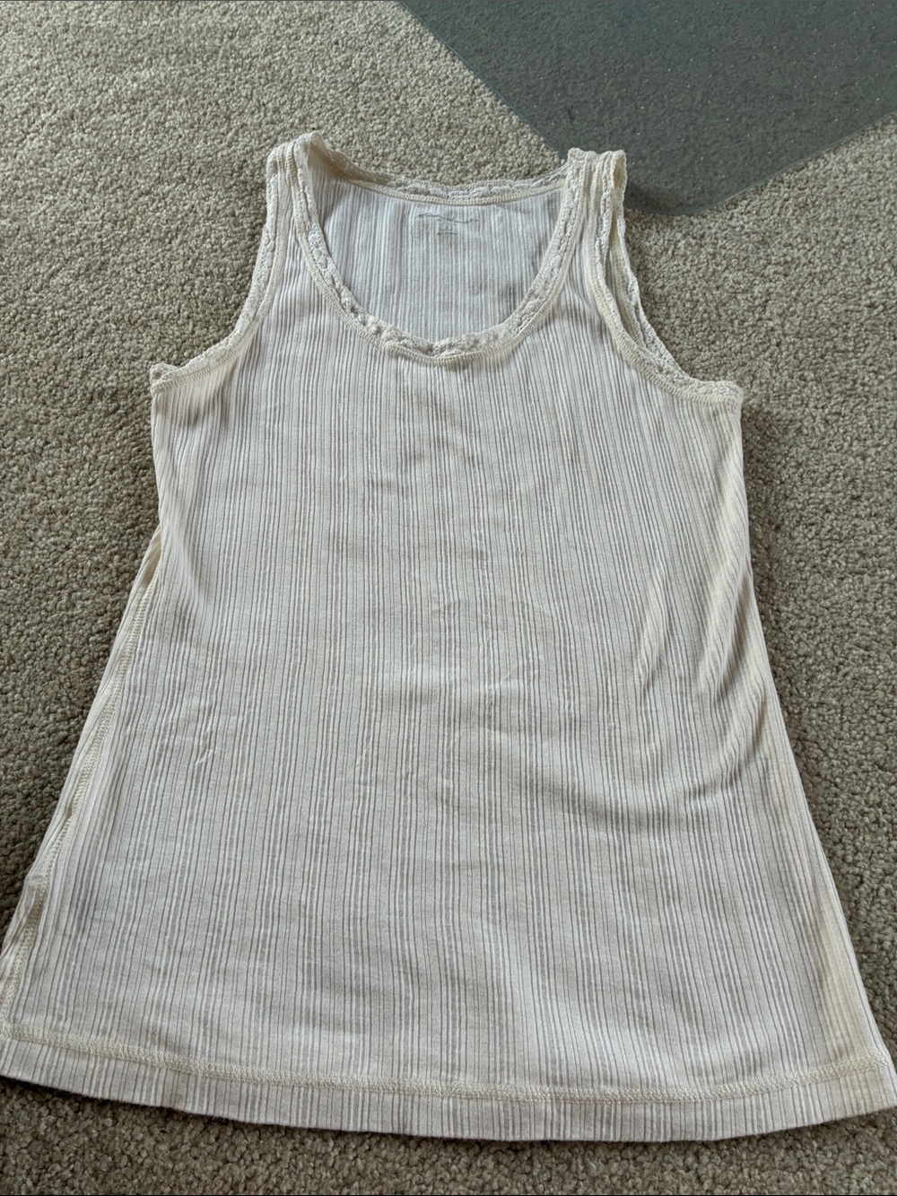 Eddie Bauer Cream Ribbed Scoop Neck Tank, 100 cotton size large